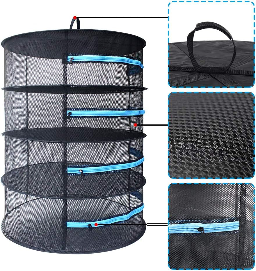 Herb Drying Rack 2Ft 4 Layer, Cannabis Drying Rack Hanging W/Blue Zipper,Garden Scissor Include