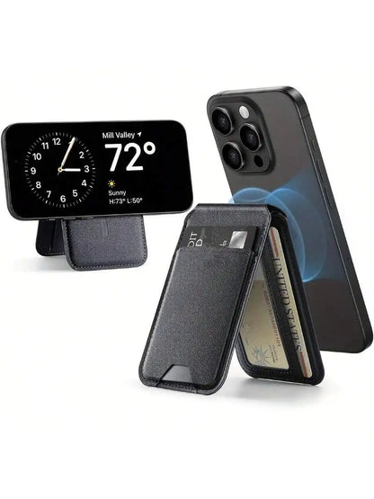 Magnetic Wallet Case with Card Holder and Stand for Iphone 16 15 14 13 12 Series PU Leather Black