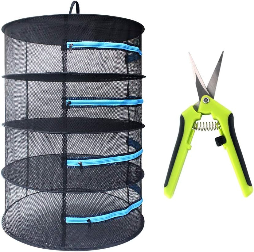 Herb Drying Rack 2Ft 4 Layer, Cannabis Drying Rack Hanging W/Blue Zipper,Garden Scissor Include