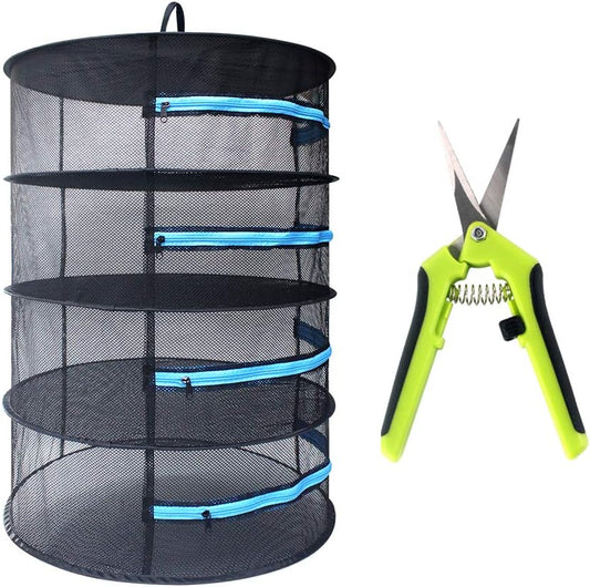 Herb Drying Rack 2Ft 4 Layer, Cannabis Drying Rack Hanging W/Blue Zipper,Garden Scissor Include
