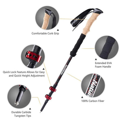Trekking Poles 2 Poles Ultralight Carbon Fiber Walking Sticks Outdoor Folding Portable Climb Hiking Telescopic Poles