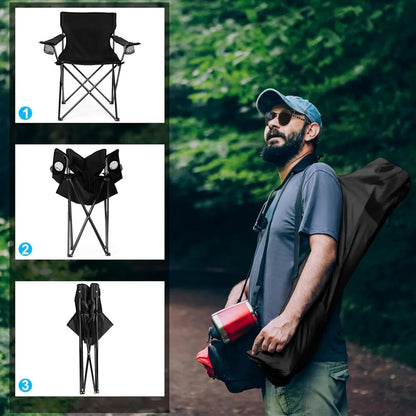 Foldable Camping Chair Set of 2, Folding Camp Chairs for Adults, Large Portable Lawn Chair for Outdoors Fishing, Hiking, Travel, Picnic, Beach, Supports 275Lbs & Include Storage Bags (Black)