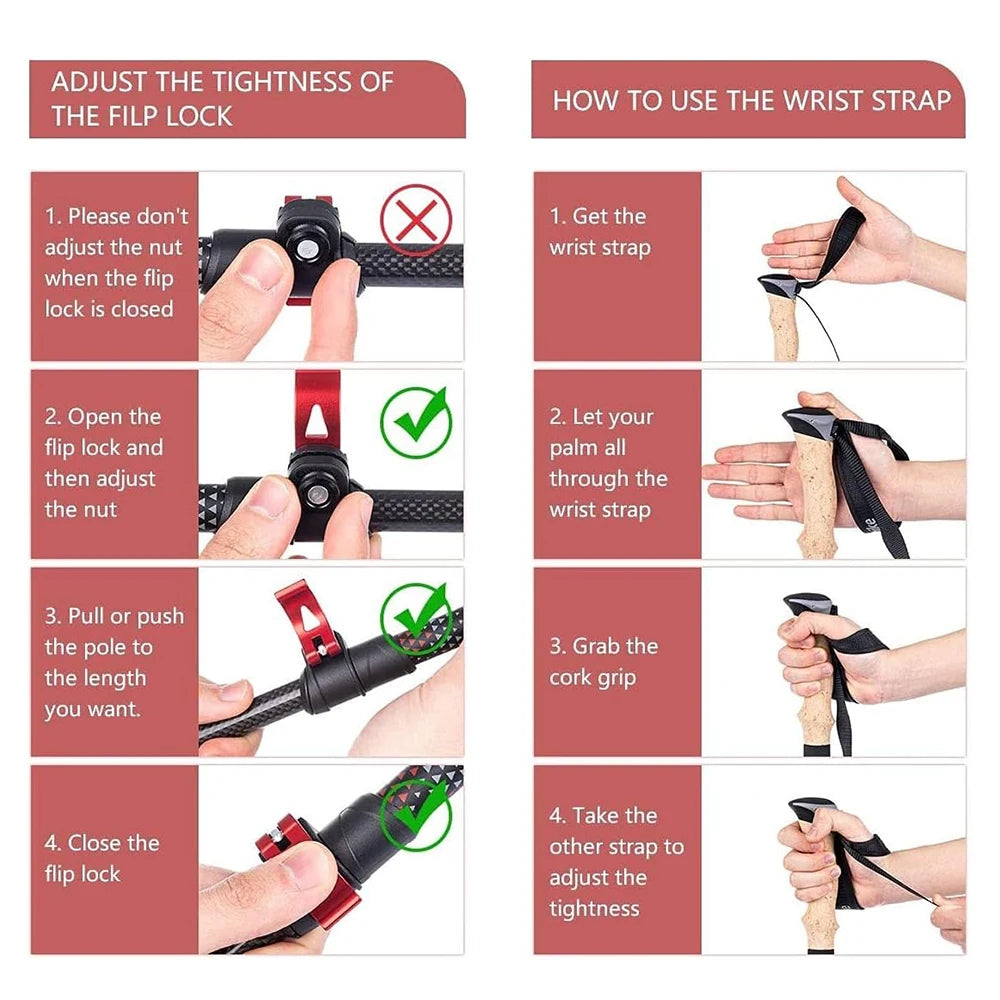 Trekking Poles 2 Poles Ultralight Carbon Fiber Walking Sticks Outdoor Folding Portable Climb Hiking Telescopic Poles