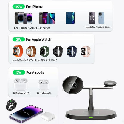 30W 3 in 1 Magnetic Wireless Charger Stand Fast Charging Dock Station for Iphone14/15/16/17Pro Max Apple Watch 8 7 6 Airpods Pro