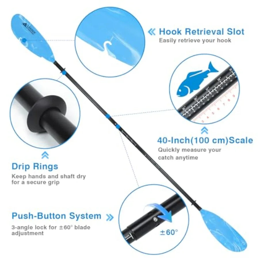Adjustable Kayak Paddle Boat Oar: Kayak Canoe Paddles 90-98 Inch/230-250Cm - Aluminum Floating Kayaking Fishing Oars with Paddl