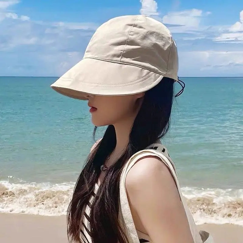 Foldable Sun Hat Summer Outdoor Beach Fisherman Hat Sun Protection Adjustable Cotton Wide Brim Women'S Fisherman Hat