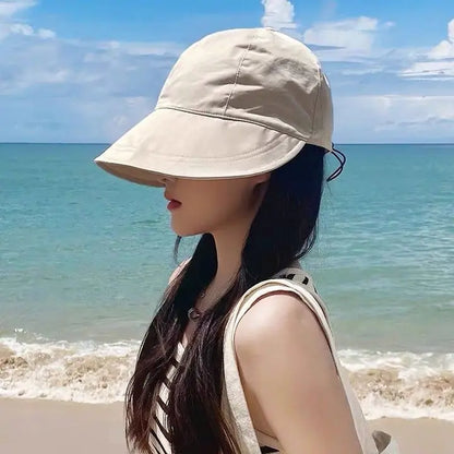 Foldable Sun Hat Summer Outdoor Beach Fisherman Hat Sun Protection Adjustable Cotton Wide Brim Women'S Fisherman Hat