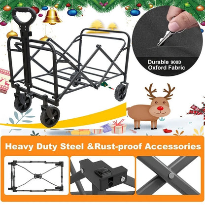 [Heavy Duty] Folding Wagon Cart | Heavy Duty | 360°All Terrain Wheels, Side Pockets, Large Capacity Collapsible | for Camping,