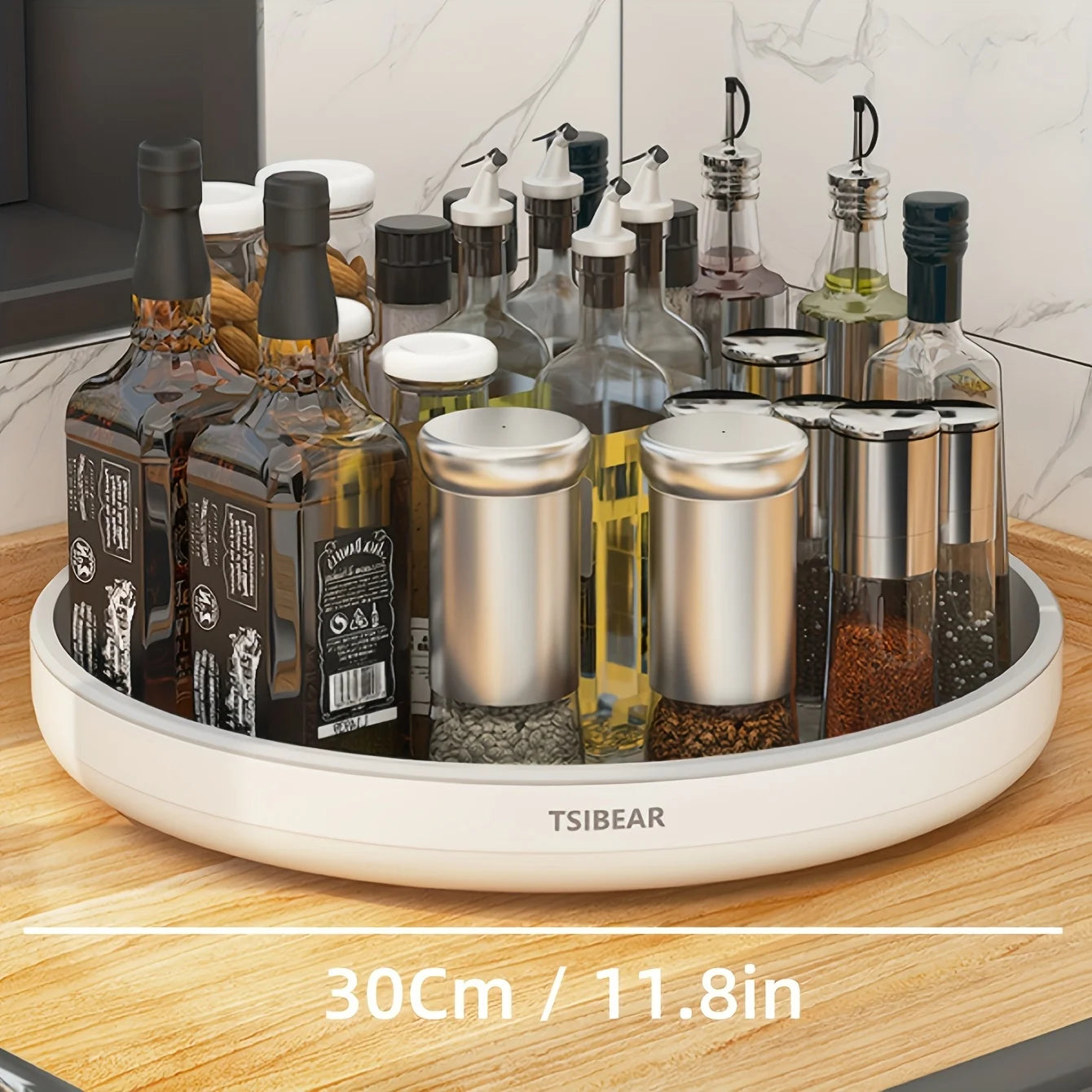 1Pc Multi-Functional 360° Rotating Kitchen Organizer - Durable Plastic Countertop Storage Rack for Spices, Oils, and Fruits