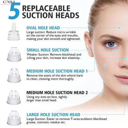 Blackhead Remover Vacuum Pore Cleaner Multi Suction Heads Adjustable Suction USB Rechargeable Deep Cleansing Skin Tool Gifts